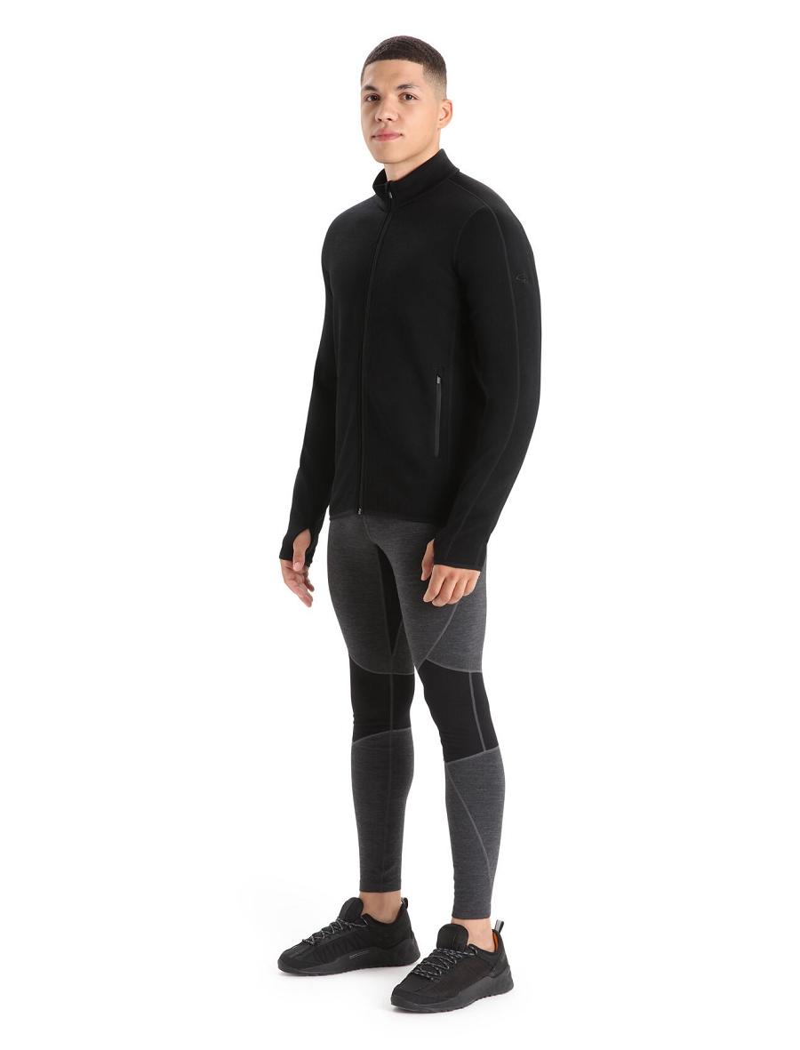 Men's Icebreaker RealFleece™ Merino Elemental Long Sleeve Zip Jacket Hoodie Black | CA 1696PJJQ